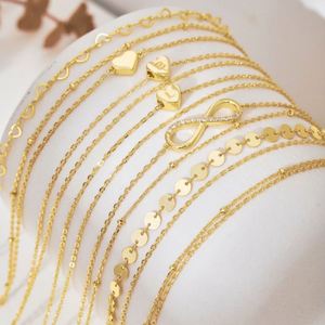 Dylam Femme Chaîne de cheville Infinity en argent plaqué or 14 carats, avec perles tennis, maille chevrons, maille serpent, maille trombone, maille délicate superposée - Product Image 1
