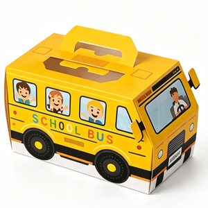 Custom Yellow School Bus Shaped <b>Gift</b> <b>Box</b> with Handle Clear Window Paperboard Kids Toy Packaging for Candy and Wholesale - Product Image 1