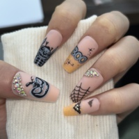 Lot de 24 faux ongles Halloween mats à presser, en ABS, personnalisables OEM/ODM, réutilisables, saisonniers