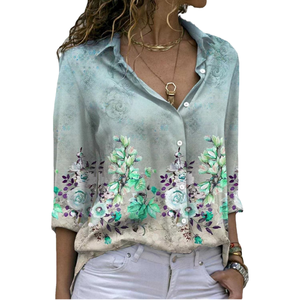 Camisa Elegante de Gasa con Estampado Floral para Mujer, Primavera-Verano 2024, Transpirable, con Logotipo Frontal, Informal y a la Moda - Product Image 1