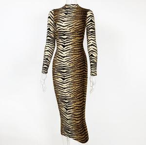 <span class=keywords><strong>Automne</strong></span> hiver femmes mode imprimé léopard à manches longues Sexy <span class=keywords><strong>robe</strong></span> mince taille haute robes en forme de H pour femme - Product Image 5