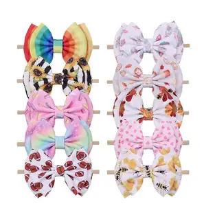 Nylon Headband 6 "Double Layer Hair Bow Printed Bullet Fabric Baby Hair Accessories Headwear