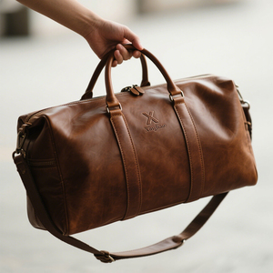 مبيع بالجملة من المصنع حقيبة سفر من الجلد بطراز عتيق مخصصة جلد علوي بني واسع مع شعار للخارج - Product Image 3