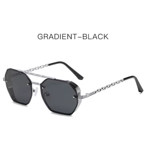 New High-class Sense of Multilateral Double Beam Sunglasses for Women Fashion Metal <b>Chain</b> <b>Mirror</b> Leg Sunshade Sunglasses - Product Image 3
