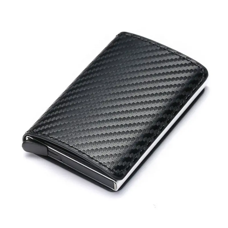 men carbon fiber pop up minimalist wallet aluminum alloy metal RFID blocking card case credit card anti theft slim card holder