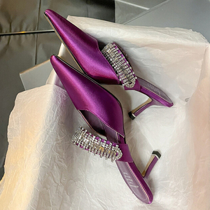 Mules de haute qualité, pantoufles à talons de 7 cm, talons en strass de luxe pour femmes - Product Image 2