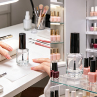 Vente en gros de flacons de vernis à ongles de luxe vides de 15 ml, flacon de vernis à ongles en verre transparent rond avec bouchon et pinceau souple