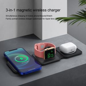 3 en 1 cargador inalámbrico magnético soporte plegable 15W estación de carga rápida cargador inalámbrico portátil para iPhone para <span class=keywords><strong>airpods</strong></span> - Product Image 4