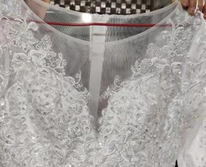 Vestido de Novia de Tul Blanco Puro con Manga Larga, Cuello Redondo y Apliques de Encaje, Estilo Princesa con Cola Larga, Moda Primavera 2024 - Product Image 4