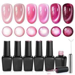 Kit de vernis gel magnétique œil de chat rose 6 couleurs, brillant, à retirer par trempage, pour nail art français, ensemble de vernis gel œil de chat pour salon - Product Image 1