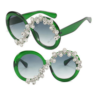 Gafas DL de cristal redondo para mujer, gafas de sol 2023 con logotipo personalizado, gafas de sol ostentosas con diamantes de imitación de gran tamaño, gafas - Product Image 3