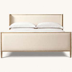 Lit mural contemporain en bois massif, taille King ou Queen, avec revêtement en tissu et pied de lit - Product Image 3