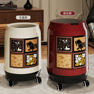 Push Button Trash Can Cylindrical Large Capacity Wheeled Indoor Waste Bin For Kitchen Bedroom Living Room - Product Image 4
