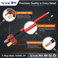 Kabel T-Plug Male UL1007 16AWG Berlapis Emas, Kabel Daya Arus Tinggi untuk Drone RC, Mobil RC, Pesawat Model, Koneksi Baterai Lithium