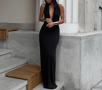 Nouvelles Robes d'été pour femmes en gros – Robe longue sans manches à capuche, coupe ajustée, décolleté plongeant en V, dos nu, sexy et élégante pour soirée