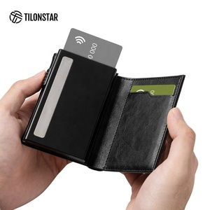 TILONSTAR TVC302W Minimaliste Aluminium RFID Blocage Carte Cas Mince Mince En Cuir Pop Up Carte De Crédit Portefeuille Pour Femmes Et Hommes - Product Image 4