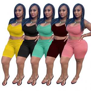 2024夏季服装加尺码Xl-5Xl背心2短裤女套装固体两件套女士 - Product Image 2