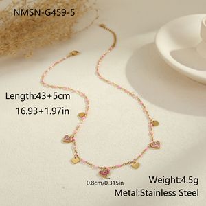 Collar de Acero Inoxidable con Baño de Oro de 18K, Estilo Bohemio Elegante, con Colgante de Corazón de Esmalte y Diamantes de Imitación, el Más Vendido para Mujer - Product Image 4