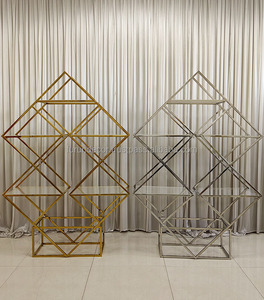 Gold Wedding <b>Wine</b> <b>Rack</b> Home Party and Reception Bar Background <b>Rack</b> <b>with</b> Bookshelf Flower Stand for Wedding Decorations - Product Image 1