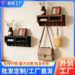 Wooden Key Rack Wall Mounted Entryway Storage Organizer With <b>Hooks</b> For Keys Glasses And Decor Charcoal <b>Black</b> Rectangle - Product Image 4