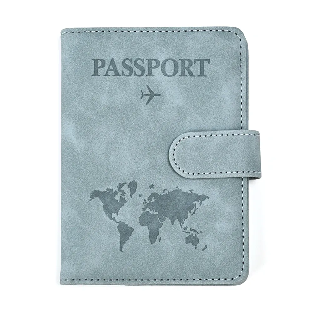Grosir penutup paspor dompet perjalanan Premium dengan tempat pena untuk wanita dan pria pemegang paspor pemblokiran RFID kulit PU