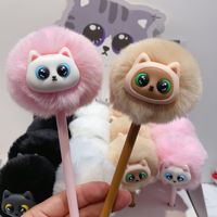 Stylo gel à cheveux effet pattes de chat avec adorable boule en peluche – Encre noire 0,5 mm, stylo promotionnel en plastique
