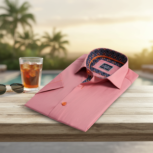 Chemise à manches courtes coupe ajustée à col intérieur à fleurs rose saumon pour homme - Product Image 3
