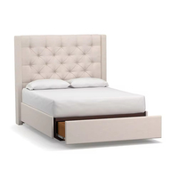 Cadre de lit rembourré moderne king queen size avec panneau arrière cadre de lit en bois de velours avec rangement pour chambre à coucher