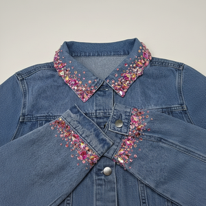 Chaqueta con diamantes de imitación America Street Wear Chaqueta vaquera con adornos de cuentas personalizadas a la moda Chaqueta vaquera - Product Image 1