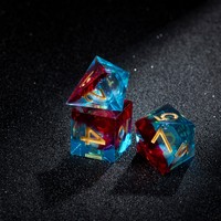 Jeu de dés DND romantique noir et bleu, dés polyédriques à bords tranchants en résine avec numéros dorés pour les jeux de rôle sur table DND
