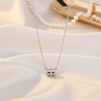 Collier pendentif cylindrique double anneau tendance en argent sterling S925 avec design cylindrique court à coupe géométrique