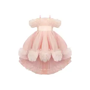 Vestido de festa infantil com laço grande para meninas, modelo de aniversário, design quente