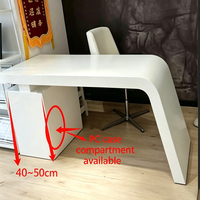 Bureau portable en bois laqué blanc brillant, bureau d'ordinateur minimaliste, table de consultation esthétique pour clinique, bureau Streamer