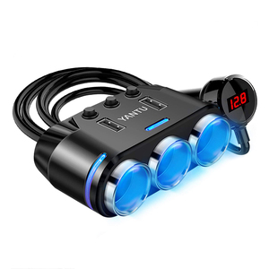 12V-24V xe thuốc lá ổ cắm Splitter dẫn điện áp hiển thị kép USB sạc 3 đèn LED màu xanh lõm - Product Image 1