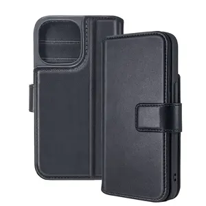 Funda magnética de cuero de vaca genuino para iphone x a 13Pro, funda de lujo con tapa, BILLETERA, libro, ranura para tarjeta, carcasa original