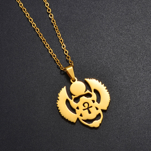 Collier pendentif <span class=keywords><strong>Scarab</strong></span>ée ailé égyptien antique Ankh en acier inoxydable, amulette africaine, charme pour mariages, Clé du Nil # 269221 - Product Image 2
