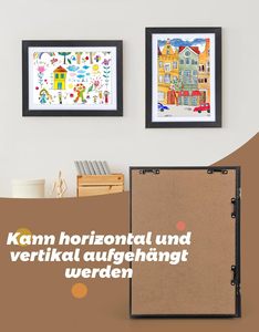 Cadre photo MDF pour œuvres d'art d'enfants, interchangeable, noir, avec fonction imperméable, pour orientation verticale - Product Image 3