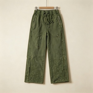 Pantalon de survêtement personnalisé pour homme, taille élastique avec cordon de serrage, effet vieilli délavé à l'acide, en coton épais, style streetwear pour homme - Product Image 2