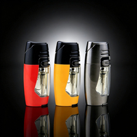 Briquet torche à jet de butane portable multicolore en alliage de zinc rechargeable avec grand réservoir de carburant visible