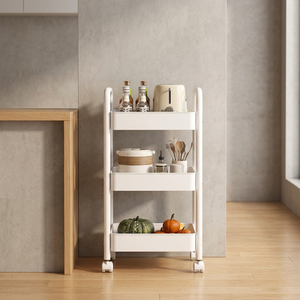 Chariot de rangement de cuisine à trois niveaux avec roulettes, design moderne blanc, type sur pied pour ustensiles de cuisine - Product Image 5