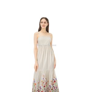 Vestido Blanco Casual de Verano 2025, Nuevo, de Algodón y Lino, con Tirantes, Cuello Cuadrado, Espalda Descubierta, Bordado Floral, Sin Mangas - Product Image 5