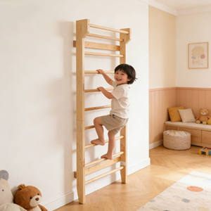 Mur d'escalade en bois pour enfants, aire de jeux intérieure 9-en-1, échelle murale de fitness style suédois pour enfants et adultes - Product Image 1