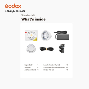 GODOX ML100 Bi 100W Lumière de <span class=keywords><strong>streaming</strong></span> en direct bicolore, lumière vidéo de scène nocturne extérieure, perle de lumière COB, lumière portable de poche - Product Image 4