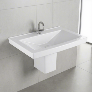 Vasque en céramique Vistaar Capri Square Half Pedestal, support bleu et blanc, pour hôtel - Product Image 1