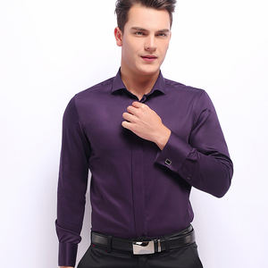 Chemises pour hommes pour les spectacles en salle de bal, mariage, chemise <span class=keywords><strong>longue</strong></span> à manches longues pour hommes, chemise violette, <span class=keywords><strong>robe</strong></span> française, haut ajusté - Product Image 1