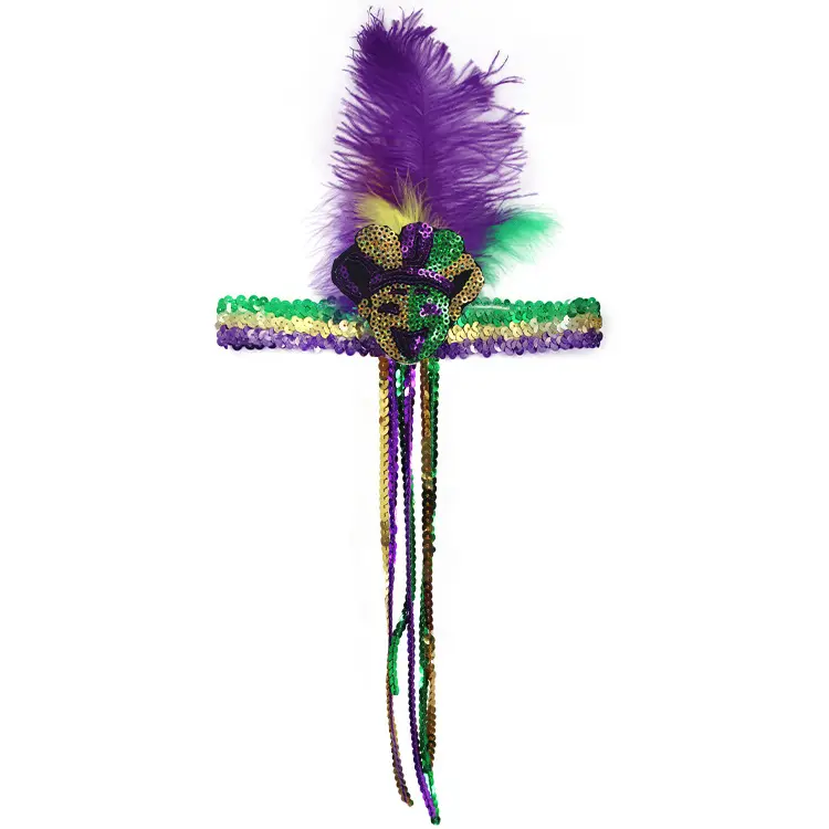 Tiara de penas de carnaval brasileira personalizada por atacado, ornamento de cabelo com miçangas indianas, faixa de penas estilo étnico