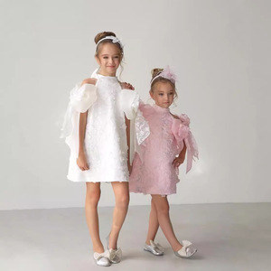 Chic manga corta <span class=keywords><strong>niñas</strong></span> traje blanco elegante bebé niña <span class=keywords><strong>vestidos</strong></span> partido bebé ropa niña estilo niños ropa - Product Image 3