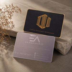 Carte VIP personnalisée en métal noir, carte de membre de luxe en acier inoxydable avec impression de logo sur bord doré - Product Image 2