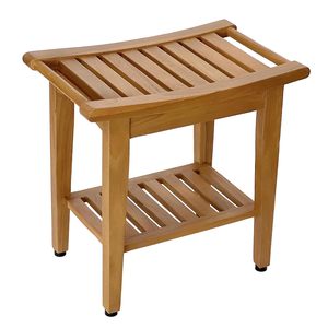 Tabouret <span class=keywords><strong>de</strong></span> <span class=keywords><strong>salle</strong></span> <span class=keywords><strong>de</strong></span> <span class=keywords><strong>bain</strong></span> <span class=keywords><strong>en</strong></span> <span class=keywords><strong>teck</strong></span> massif, moderne et écologique, avec étagère inférieure, entièrement assemblé - Product Image 5