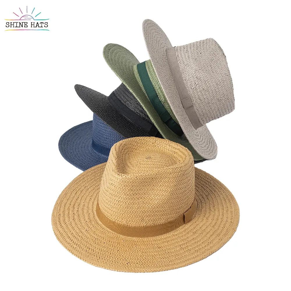 Shine hats Luxus schicke Frauen Rancher Top Papier Gras Strohhut Sonne Sommer Sombrero Strand Großhandel Chapeau mit Hutband